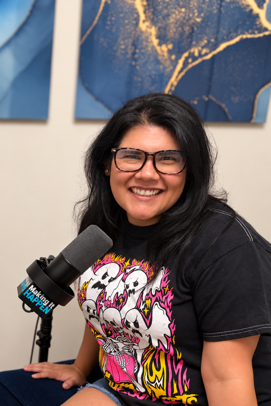 Pauline Roth recording the Making It Happen podcast